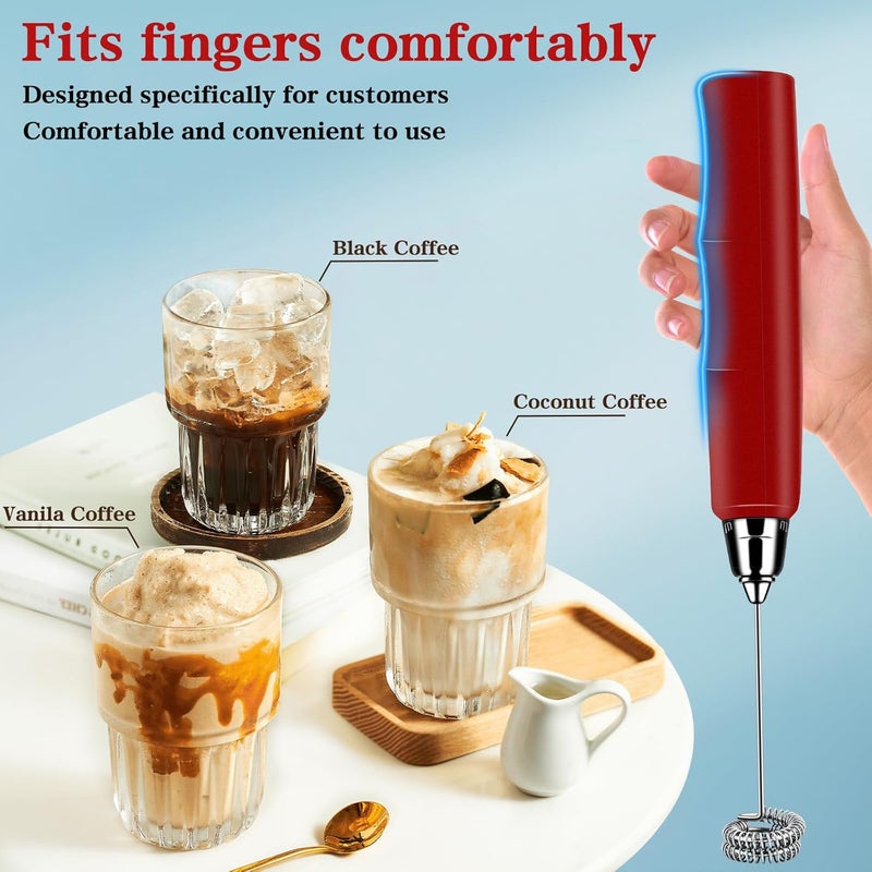 BSRGMS Milk Frother Handheld for Coffee, Electric Whisk 3 Speed Adjustable, Drink Mixer with Stainless 3 Whisks, Rechargeable Hand Frother Wand, Foam Maker for Latte Cappuccino Hot Chocolate Egg Red - Image 4